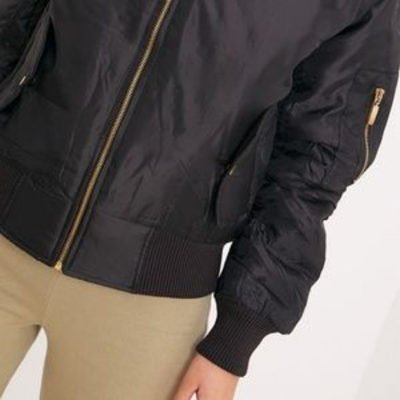 Pretty Little Things Black Satiny Bomber jacket w/gold Zips sz Small NWOT - Picture 5 of 8
